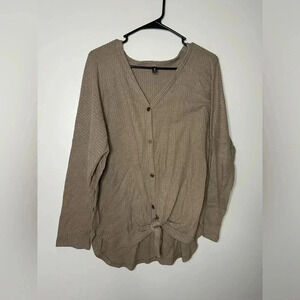 Iwollence Sweater Womens Size XL Khaki Loose Front Knot Long Sleeve Knit